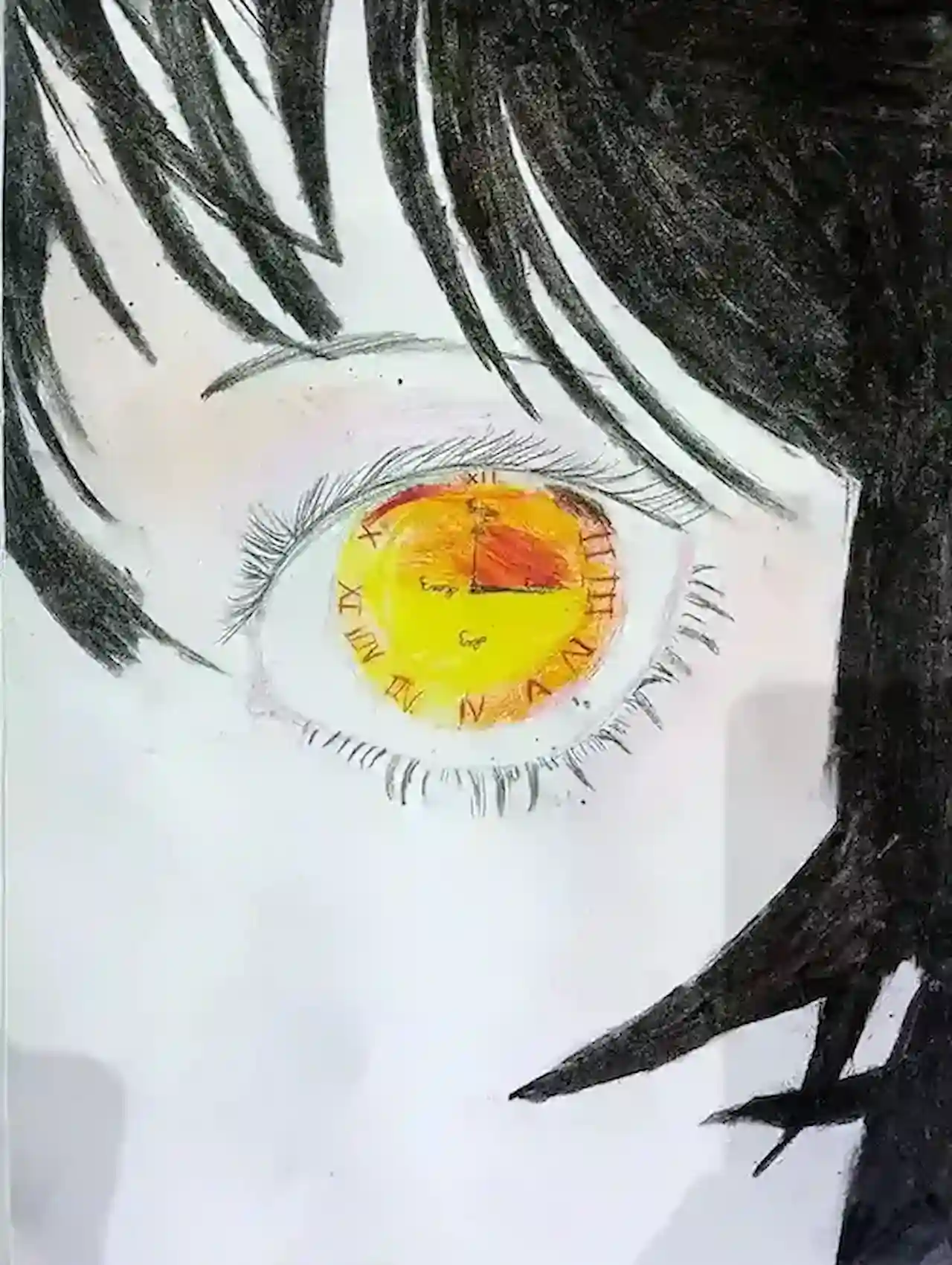 Desenho de aluno de personagem masculino com cabelo espetado e expressão determinada, estilo anime