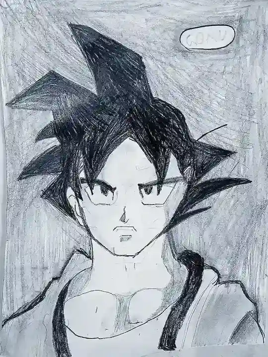Desenho de aluno de personagem masculino com óculos e expressão séria, estilo anime