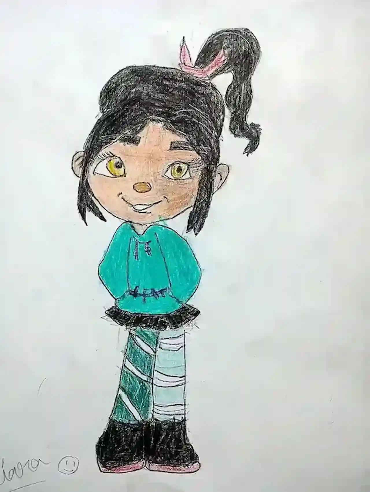 Desenho de aluna de personagem feminina com cabelo longo e estilo cartoon